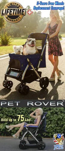 Vista 7 de HPZ Pet Rover - Cochecito de viaje resistente para perros, gatos y mascotas, con compartimento convertible, entrada sin cremallera, mango