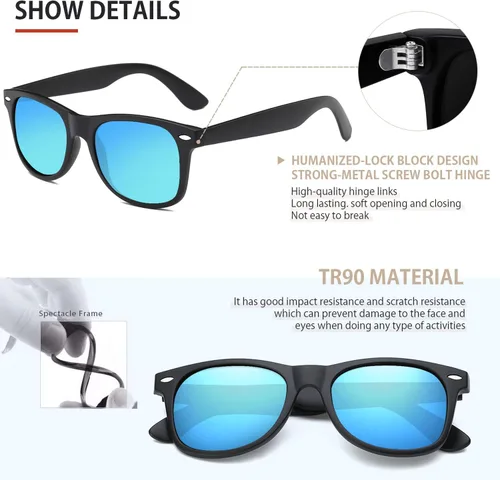 Vista 55 de FEIDUSUN Lentes de sol polarizados para hombre y mujer, lentes de sol retro negros para conducir, pescar, protección UV