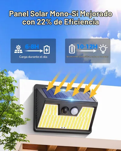 Vista 7 de Peasur Luces Solares para Exteriores con Sensor de Movimiento, 140 LED Luz Solar Alimentada por Energía Solar para Cerca Impermeable, 3 Modos