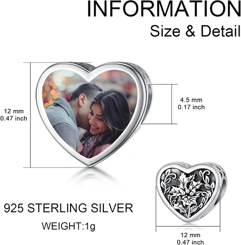 Vista 6 de PEIMKO Dije personalizado de plata de ley con diseño de corazón de flor de nacimiento y corazón de flor de nacimiento pulsera de serpiente regalo