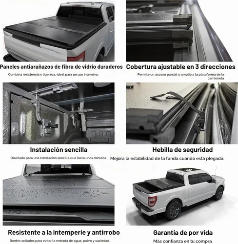 Vista 5 de Toptiny Cubierta rígida plegable para caja de camioneta, HTF081, compatible con Dodge Ram 1500 (2002-2026), 2500 y 3500 (2003-2026) caja de 8 pies