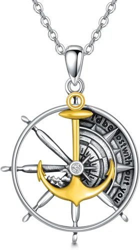 Vista 8 de PROESS Collar de plata de ley con colgante de montaña y sol de semilla de mostaza/masónico/brújula para mujeres y hombres, collar con colgante
