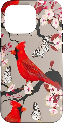 Vista 15 de Women Girls Cardinals Red with Floral Butterfly Case for iPhone 17