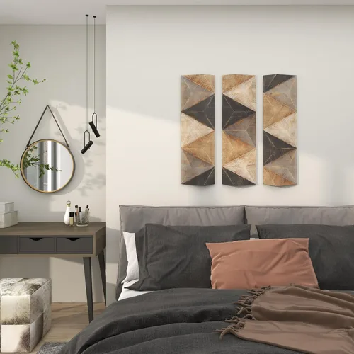 Vista 7 de Deco 79 Decoración de pared geométrica de madera, juego de 3 arte de 11 pulgadas de ancho, 36 pulgadas de alto, marrón