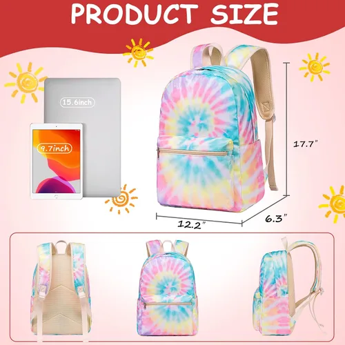 Vista 8 de CAMTOP Juego de morral y lonchera para niñas de preescolar y primaria, Teñido amarillo., S, Viajar