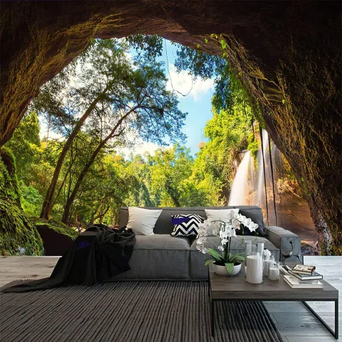 Vista 15 de FENDROM Tapiz de hojas de loto de naturaleza, tapiz de plantas, paisaje natural verde, para colgar en la pared, arte de pared 3D para dormitorio
