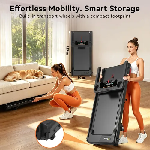 Vista 9 de Almohadilla plegable para caminar con 10% de inclinación/altavoz Bluetooth, cintas de correr de 2.5 HP para el hogar, caminadora portátil con barra