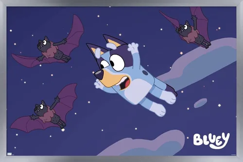 Vista 11 de Bluey - Póster de pared de murciélagos, 22.4 pulgadas de largo x 14.7 pulgadas de ancho, versión enmarcada de madera de granero