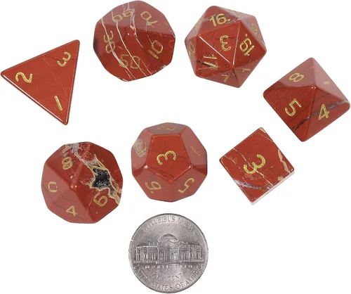 Vista 3 de rockcloud Juego de 7 dados poliédricos DND de jaspe rojo
