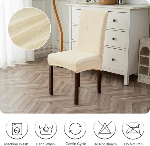 Vista 5 de Genina - Juego de 2 fundas impermeables para sillas de comedor, fundas para sillas de cocina, color beige