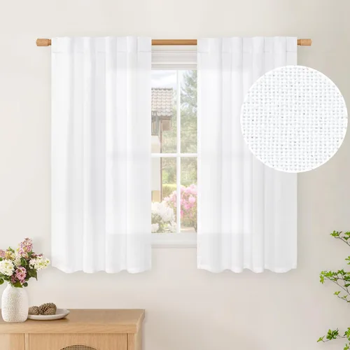 Vista 45 de BGment Cortinas cortas de lino marfil de 36 pulgadas de largo para ventanas de cocina, pequeñas cortinas texturizadas rústicas para café sobre
