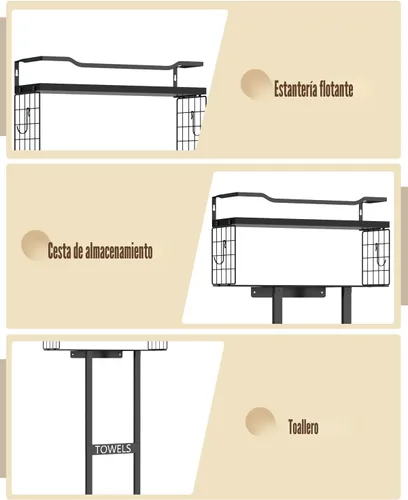 Vista 3 de Aetyord Toallero para Baño de 31 Pulgadas Montado en Pared, Estante Flotante con Tablero de Madera, Almacenamiento de Toallas para Baño que Puede