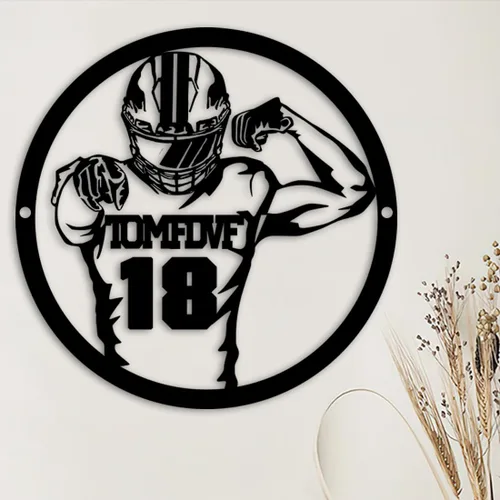 Vista 2 de Letrero de metal personalizado para jugador de fútbol con luz LED, nombre y número personalizado, arte de pared de fútbol, letrero de neón