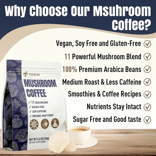 Vista 4 de Café de hongos, 11 hongos superalimentos que incluyen melena de león, reishi, chaga y ashwagandha, café de hongos instantáneo orgánico para energía