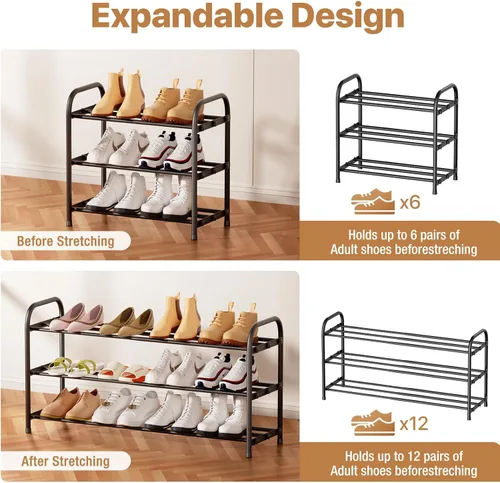 Vista 3 de Zapatero expandible de 3 niveles, zapatero ajustable de 17 a 31 pulgadas para armario, organizador de zapatos, adecuado para espacios pequeños