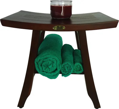 Vista 5 de DecoTeak -Bench-Taburete de ducha, banco de ducha de teca, asiento de ducha, silla de ducha para ducha interior, banco pequeño, reposapiés, taburete