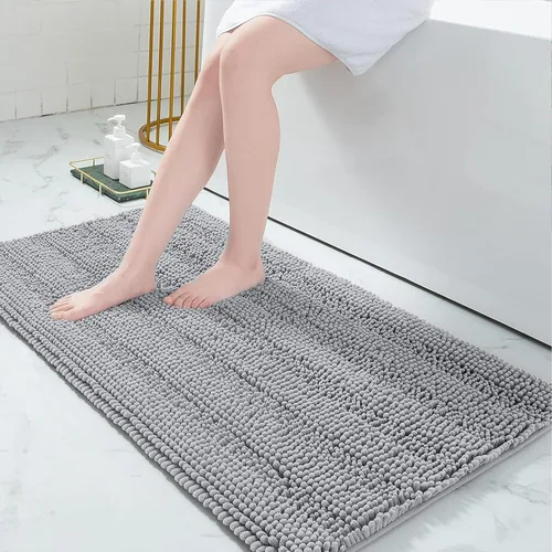 Vista 253 de Grandaily Alfombras de baño de felpilla a rayas de 24 x 16 pulgadas, extra gruesas y suaves, absorbentes, parte trasera de goma, alfombra de ducha