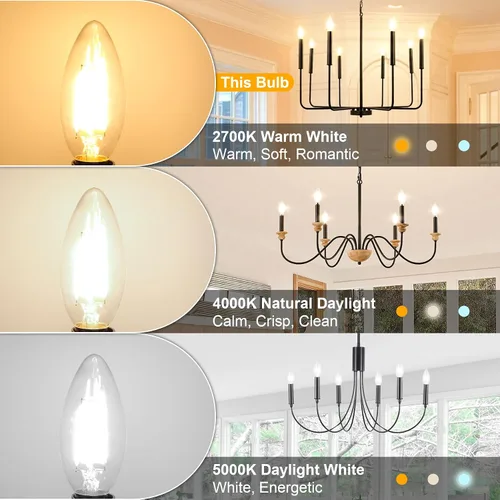 Vista 5 de winshine Bombillas LED E12 para candelabro regulables, 2700 K, blanco cálido, equivalente a 60 W, eficiencia energética, 4 W, tipo B