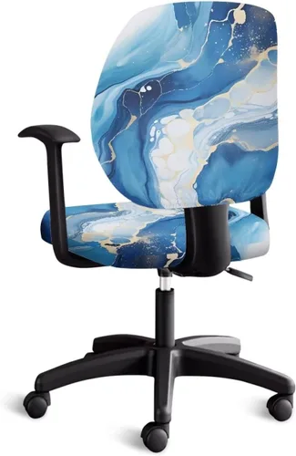 Vista 2 de Funda para silla de oficina de mármol azul, funda para silla de escritorio, sin brazos, fundas para sillas de computadora, 2 piezas, tela elástica
