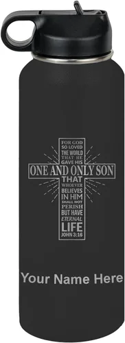 Vista 69 de LaserGram Botella de agua personalizada, versículo bíblico John 3-16, acero inoxidable de doble pared aislada al vacío con popote superior, regalo