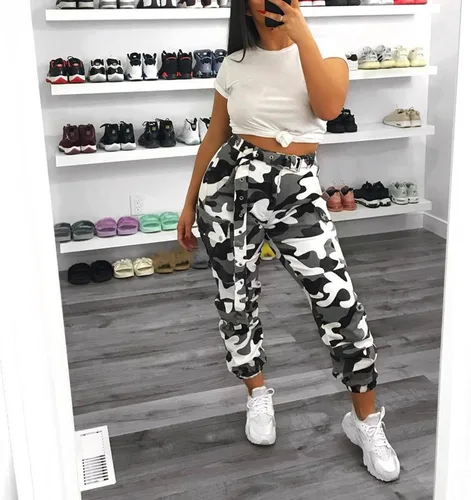 Vista 6 de Voghtic Army Camo Cargo Pants - Pantalones de camuflaje de cintura alta para mujer