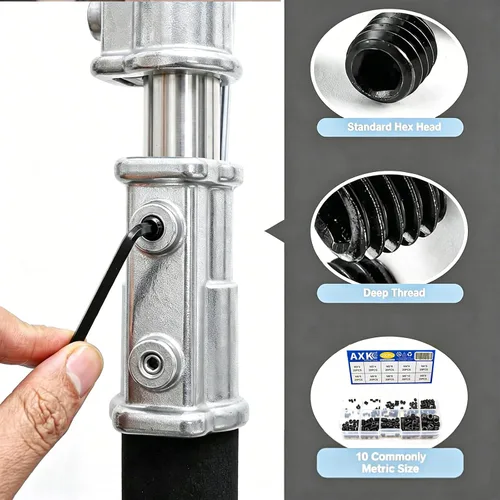 Vista 6 de AXK 200 tornillos de acero de aleación de óxido negro, puntas planas, sujetadores hexagonales M3-M8 sin cabeza para torno y accesorios pesados