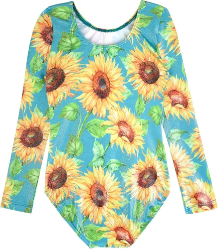 Vista 109 de HOZIY - Leotardos de manga larga para niñas, de gimnasia, para niños pequeños, trajes florales de unicornio, galaxia, arco iris, patrón de rayas