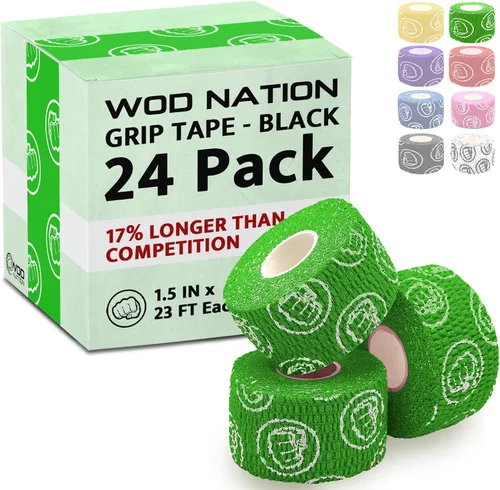 Vista 30 de WOD Nation Flexible Hook-Grip Athletic Tape – Easy-Tear, Sweat-Proof Thumb & Finger Strips for Weightlifting Negro