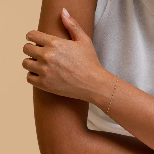 Vista 2 de Pulsera delicada para mujer, chapada en oro de 14 quilates, plata de ley, bonita pulsera satélite con cuentas de cadena en capas con dije de moneda
