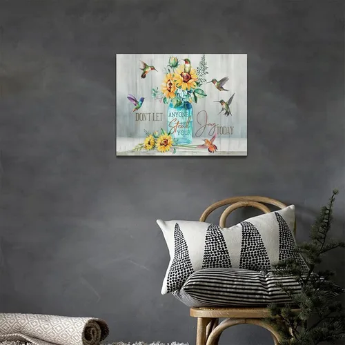 Vista 6 de Bulldog Leather Works Lienzo decorativo abstracto de colibrí y girasol, con citas inspiradoras, póster de flores de granja, decoración moderna
