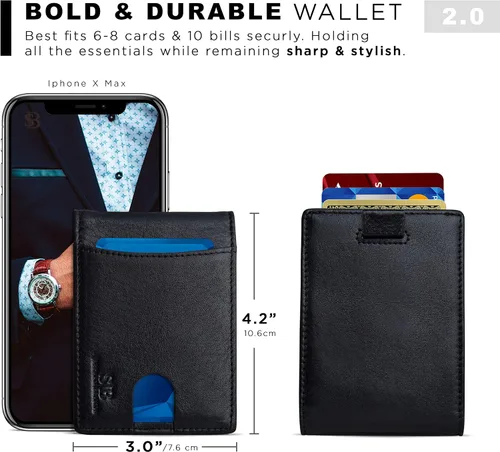 Vista 5 de SERMAN BRANDS RFID Blocking Slim Bifold Genuine Leather Thin Minimalist Front Pocket Wallets for Men Billfold Wallet Men Gift