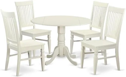 Vista 11 de East West Furniture DLWE3-BCH-W Dublin - Juego de cocina de 3 piezas que contiene una mesa redonda con gotas y 2 sillas de comedor, 42 x 42 Negro