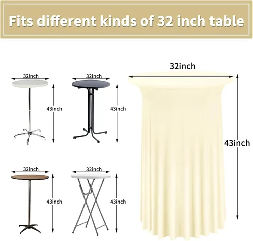 Vista 2 de Paquete de 4 manteles redondos para mesa de cóctel, de 32 x 43 pulgadas, de elastano, con cortinas onduladas, color beige, para mesa de boda, bar