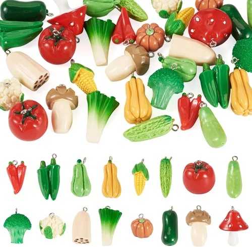 Vista 23 de Craftdady Colgantes colgantes de frutas, lindos colgantes de resina para alimentos, colgantes de manzana, naranja, piña, fresa, encantadores dijes