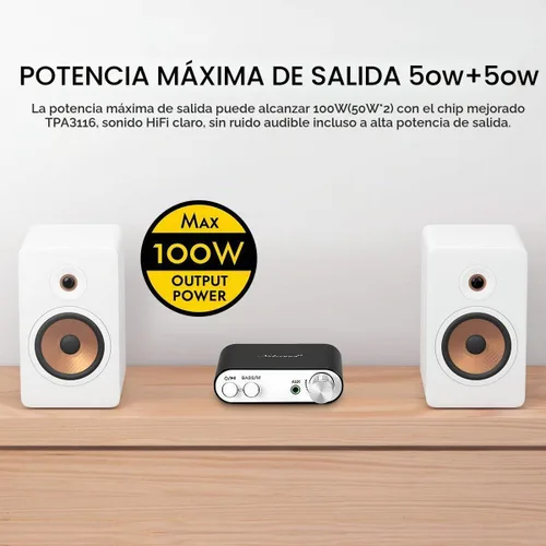 Vista 2 de Nobsound NS-10G, amplificador digital de Bluetooth 4.0, 100W HiFi Amp, con fuente de poder, Negro