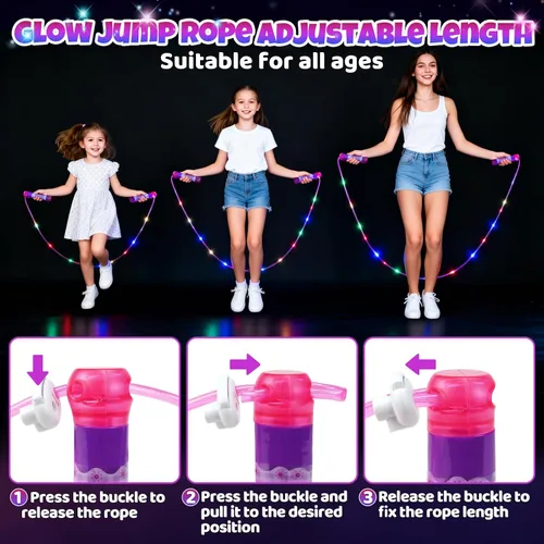 Vista 4 de 2 Pack LED Jump Rope for Kids Colorful Skipping Rope Light Up Ropes for Girls Boys Fitness Exercise & Lights Dancing & Night Party Favors