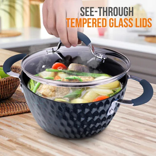 Vista 5 de NutriChef Olla de cocina antiadherente duradera, utensilios de cocina de alta calidad con tapas de vidrio templado transparentes, 2.1 cuartos