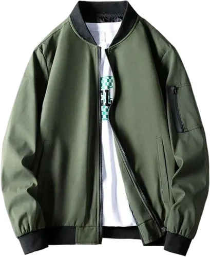 Vista 2 de Chaqueta bomber para hombre, abrigos de béisbol sólidos de otoño, casual, parte superior ajustada, cortavientos, chaquetas de carga