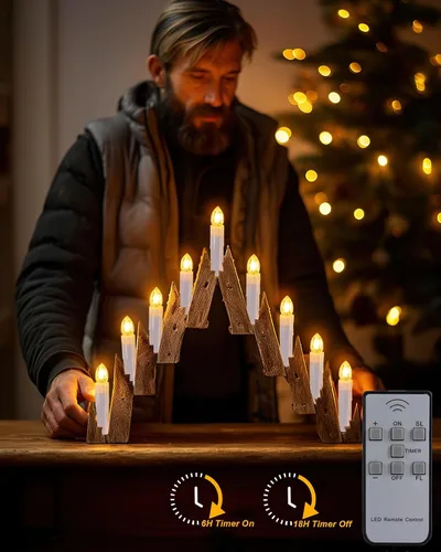 Vista 3 de Homemory 10 velas de clip para árbol de Navidad con control remoto y temporizador, vela LED parpadeante para ventana con clips/ventosas, luz blanca