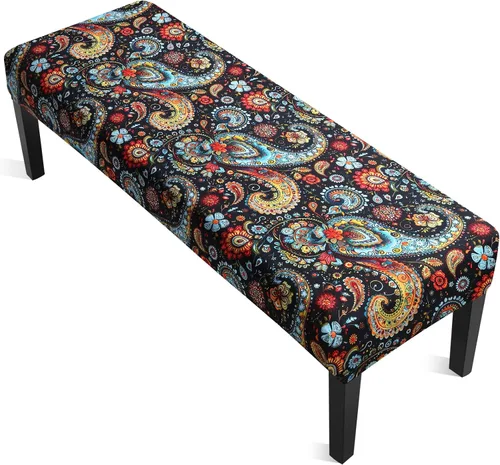 Vista 35 de YISUN Fundas de banco de jacquard para comedor, funda elástica lavable y extraíble para banco, protector de asiento rectangular para bancos de Beige