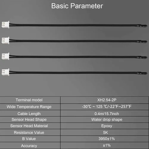 Vista 2 de 4 piezas de sensor de temperatura termistor NTC 5K, sonda termistor de 5K de 15.7 pulgadas, sensor de temperatura sensible al epoxi para aire