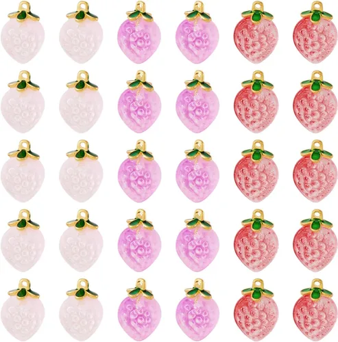Vista 7 de Craftdady Colgantes colgantes de frutas, lindos colgantes de resina para alimentos, colgantes de manzana, naranja, piña, fresa, encantadores dijes