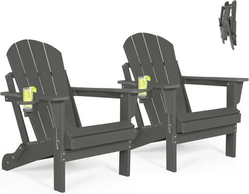 Vista 31 de Sillas Adirondack plegables – Silla Adirondack de plástico con soporte para tazas, sillas para exteriores resistentes a la intemperie para Negro