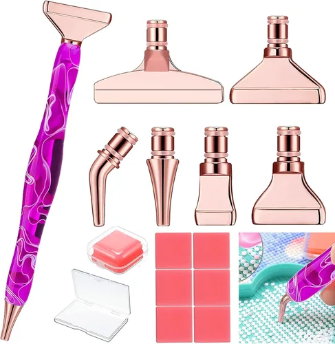 Vista 14 de Heyseri Bolígrafos de arte de diamante, juego de herramientas de 14 piezas, accesorios para bolígrafos de pintura de diamante, puntas de metal