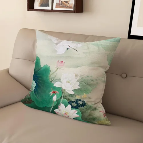 Vista 3 de Funda de almohada con estampado digital de loto zen chino, diseño de doble cara para sofá, sala de estar, decoración de dormitorio