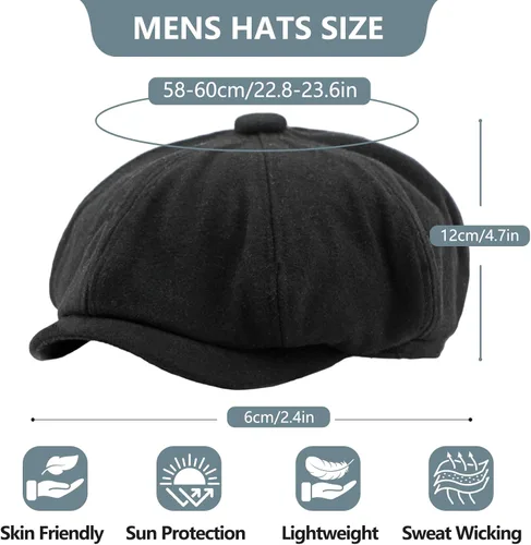 Vista 5 de meioro Hombres 8 Panel Newsboy Cap Vintage Tweed Flat Cap Irish Newsies Hat Gatsby Cabbie Caps Paperboy Classic Winter Hats