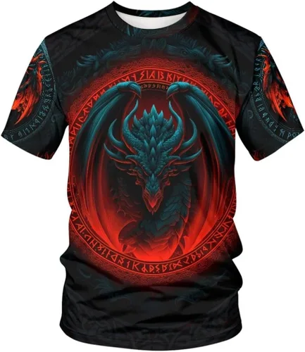 Vista 25 de GLUDEAR Camiseta Vikings para hombre, novedad con estampado 3D de mitología nórdica Aurora Galaxy Life Tree