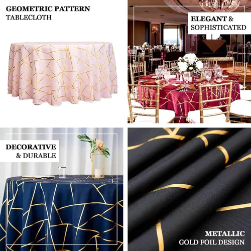 Vista 3 de Efavormart - Mantel redondo de poliéster de 120 pulgadas con patrón geométrico dorado Morado