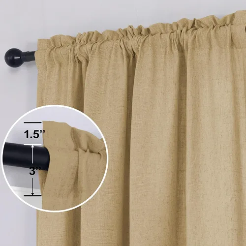 Vista 62 de KOUFALL Juego de 2 cortinas de puerta francesa, cortinas de lino para puerta/ventana, cortina transparente boho para cristal lateral delantero