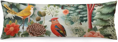 Vista 15 de Funda de almohada corporal de invierno con diseño de pájaros en el bosque, decorativa, larga, con cremallera, para decoración de sofá, sofá, 20 x 54